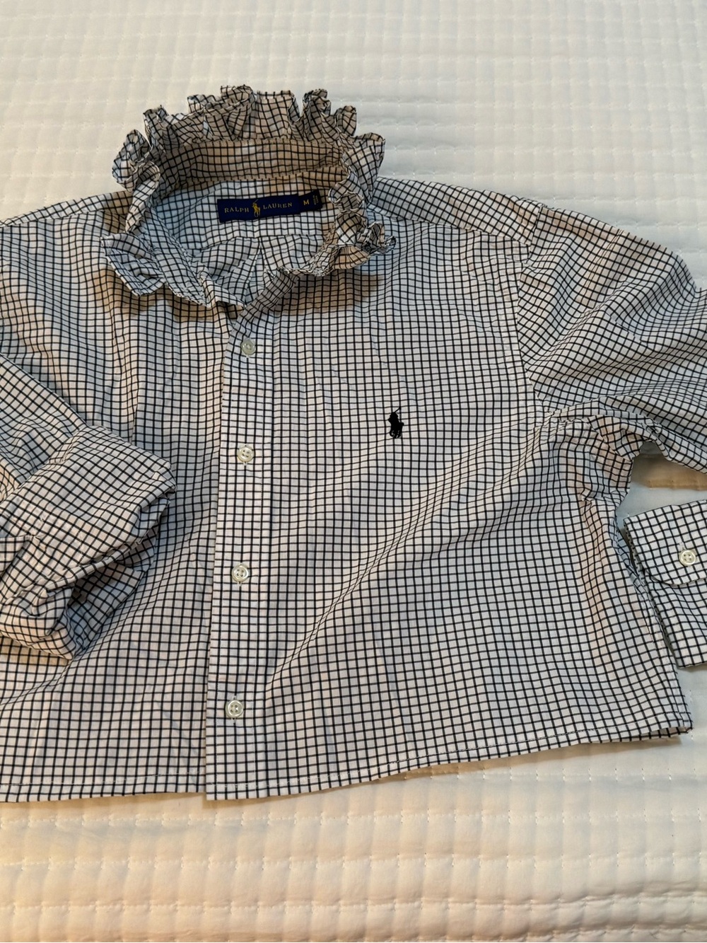 Upcycled Ralph Lauren Black & White Windowpane Cotton Button-Down Shirt - Picture 4 of 9